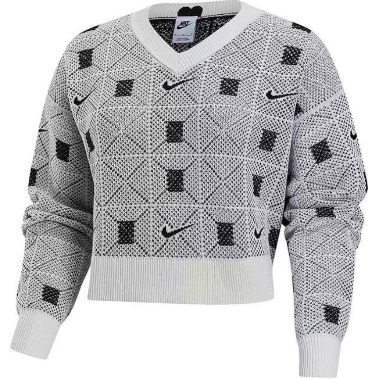 Свитер с V-образным вырезом и геометрическим узором Nike, черный/белый — фото 3