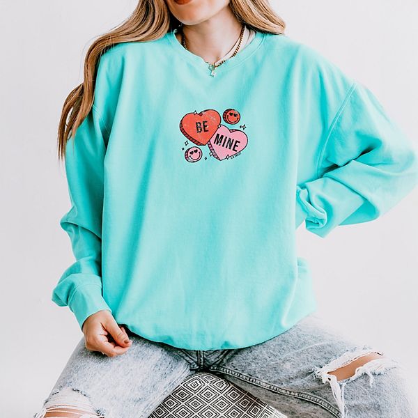 

SWSmiley be mine hearts distressed - женский легкий свитшот с эффектом поношенности Simply Sage Market, Chalky Mint