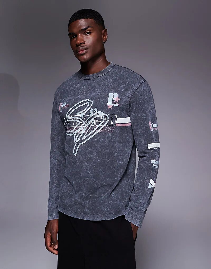 

Плотная свободная футболка ASOS DESIGN с длинными рукавами и уличной графикой, цвет: черный