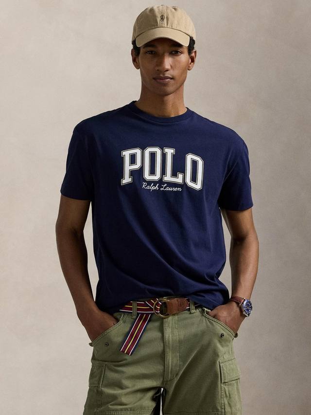 

Хлопковая поло футболка Custom Slim Fit с графическим логотипом Ralph Lauren, Navy