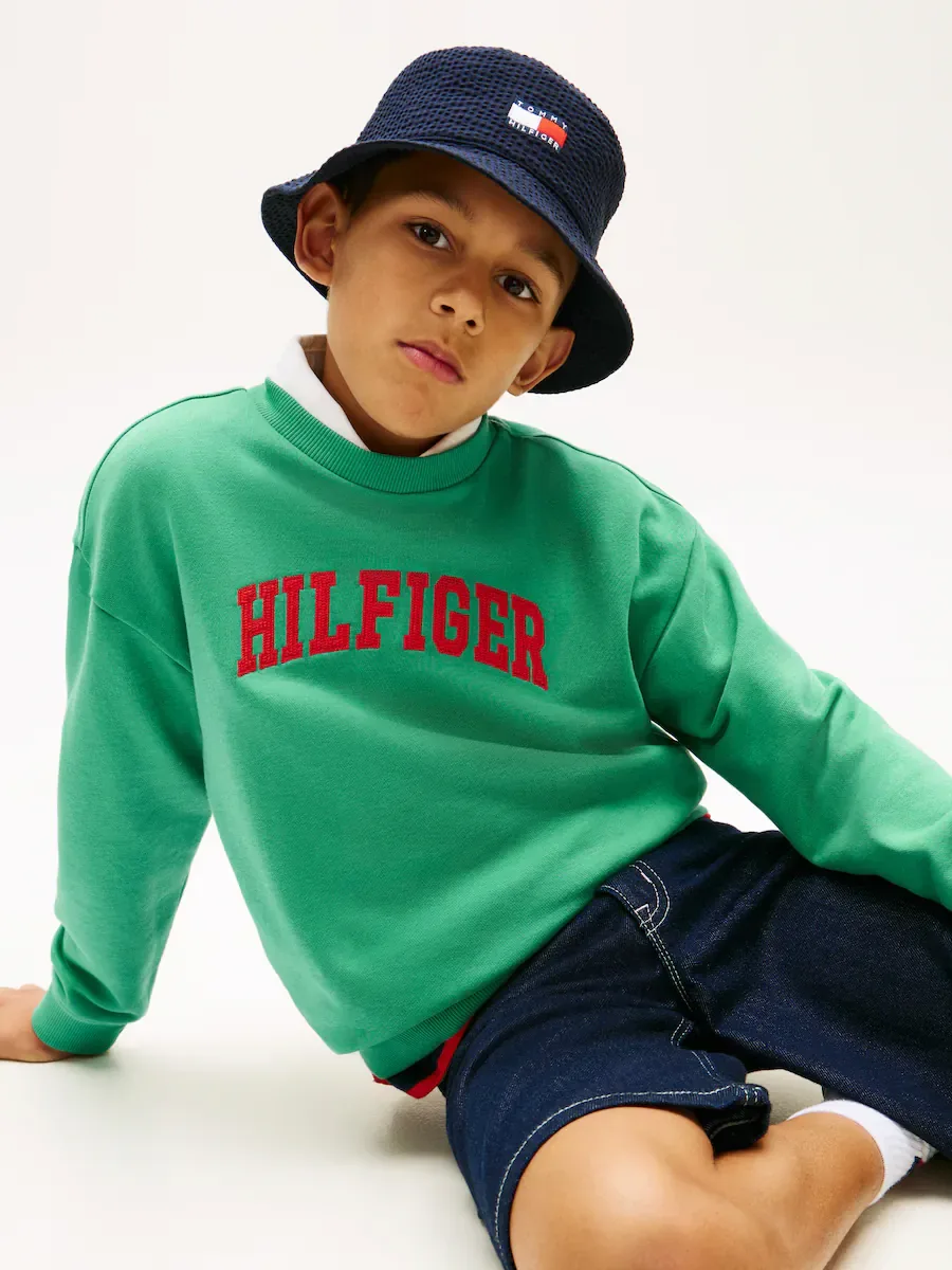 Детская свитшот с контрастным логотипом спереди Tommy Hilfiger, зеленый — фото 3