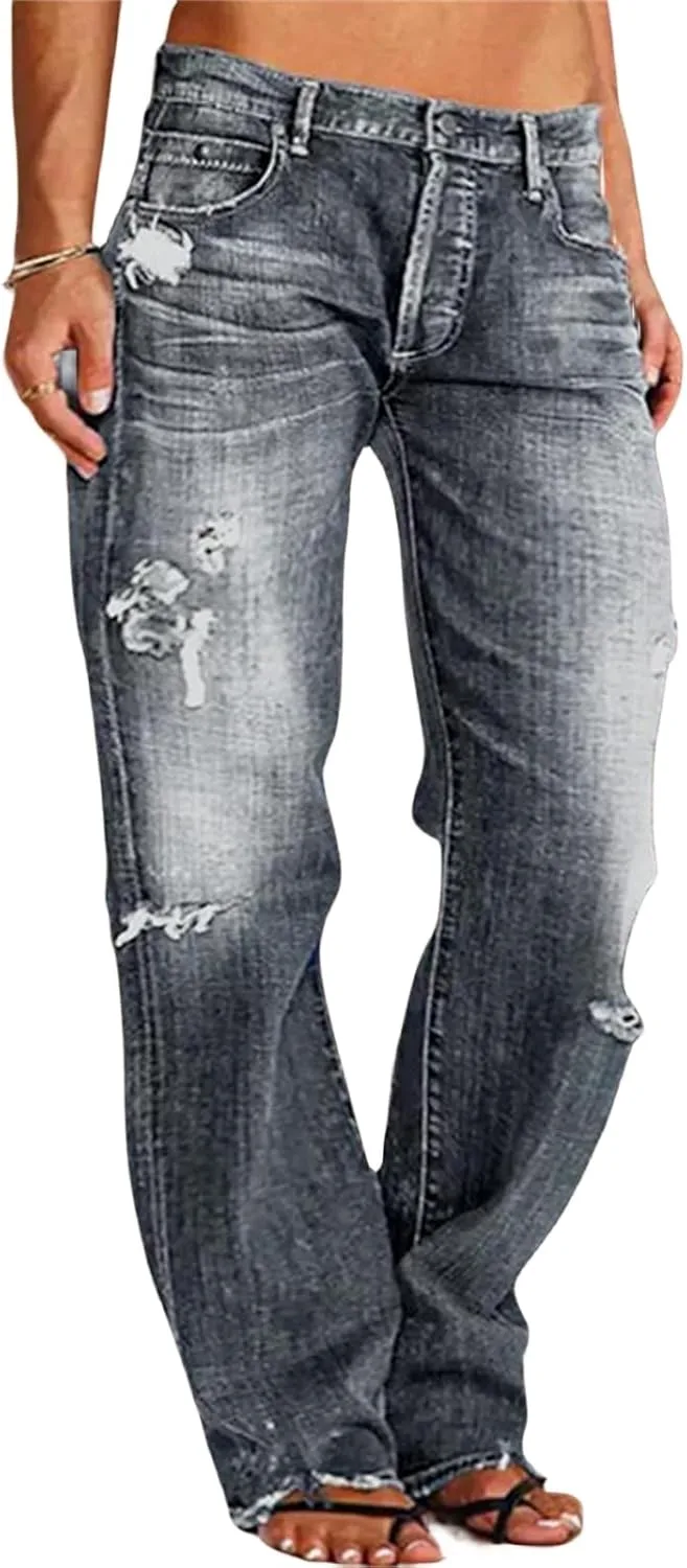 

Джинсы Loose Distressed для женщин, прямые, рваные Tazeap