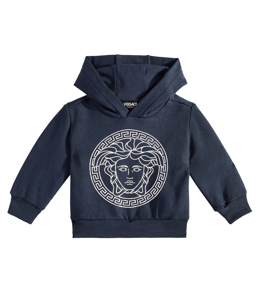 

Толстовка с капюшоном из хлопкового джерси Медуса Versace Kids, Navy + Silver
