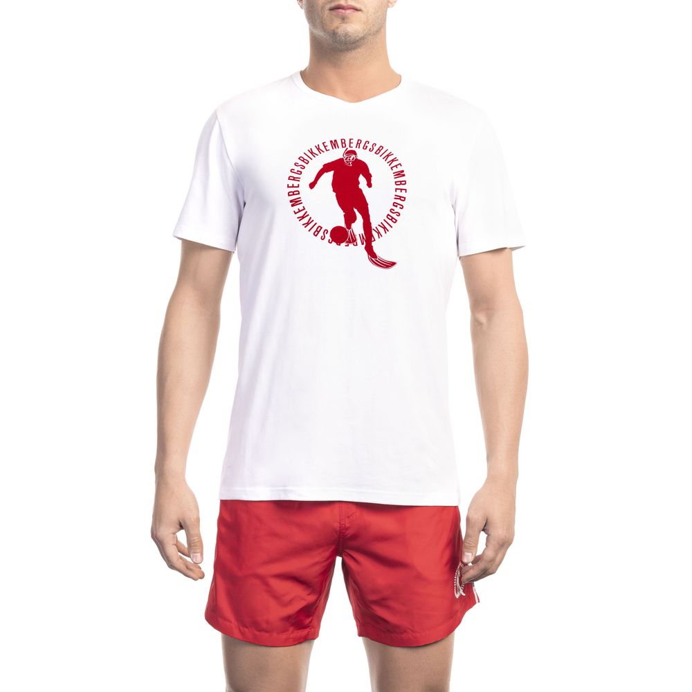 

Белая хлопковая мужская футболка Bikkembergs