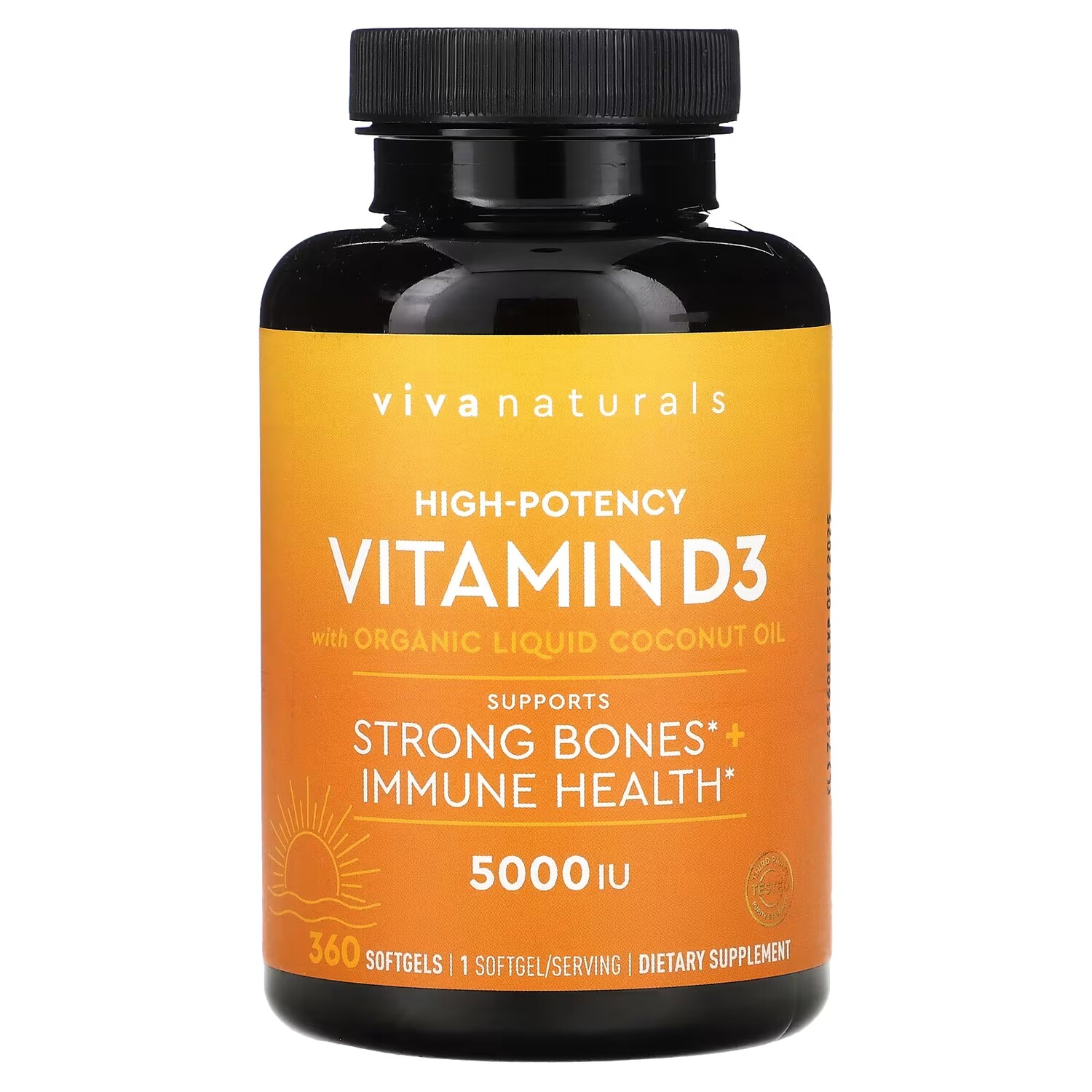 

Витамин D3 Viva Naturals с органическим жидким кокосовым маслом, 360 мягких таблеток