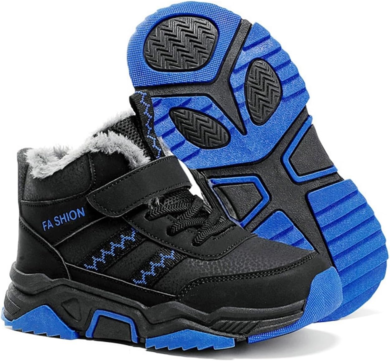 

Снежные ботинки, водоотталкивающие, с утеплителем, для мальчиков и девочек, походные ботинки, для холодной погоды, противоскользящие зимние ботинки NIAIRKE, Black+Blue