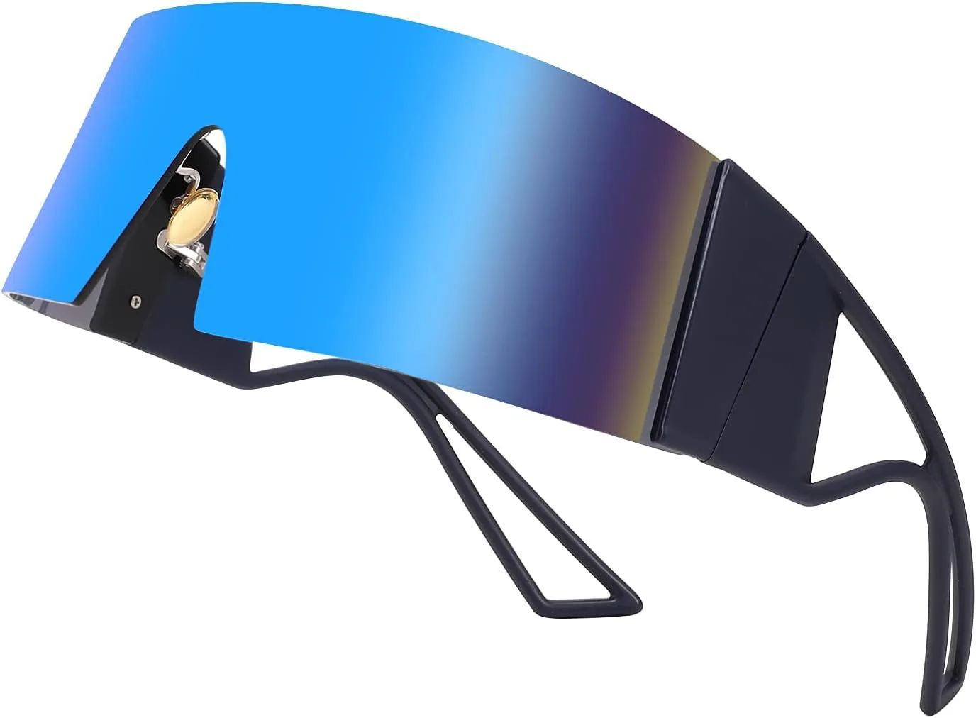 

FEISEDY Большие футуристические солнцезащитные очки с плоской верхней частью, цельные, для женщин и мужчин, модные очки B4054, Blue Frame/Blue Mirror Lens