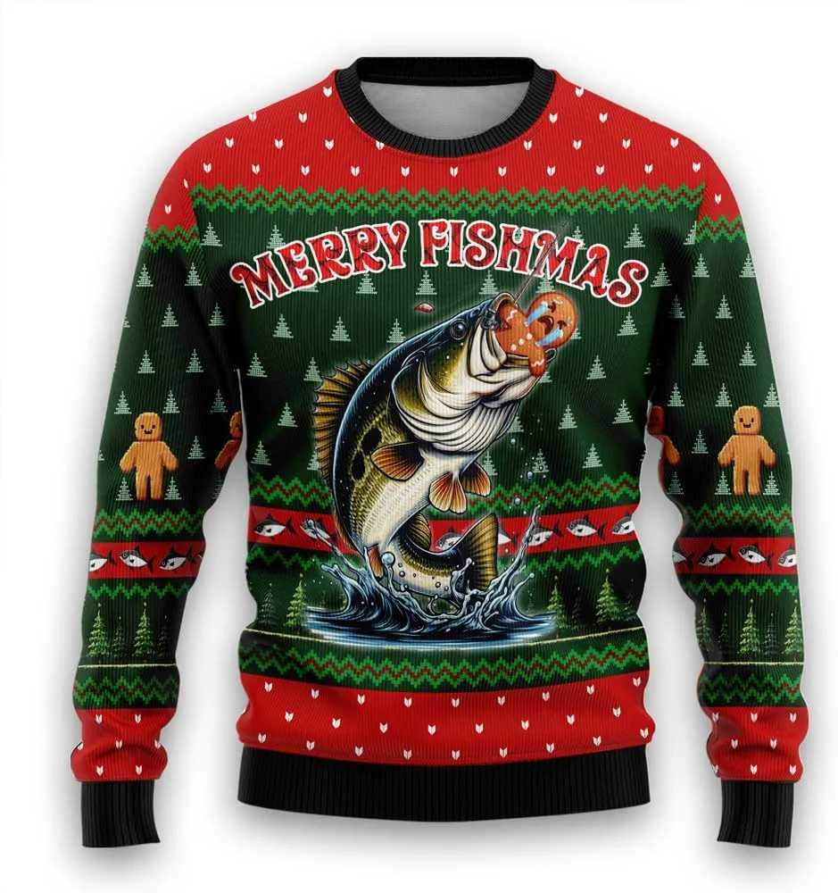 

Свитер Santa Fishing Ugly Christmas для женщин и мужчин, праздничный свитер PA13 HANZSPROUT