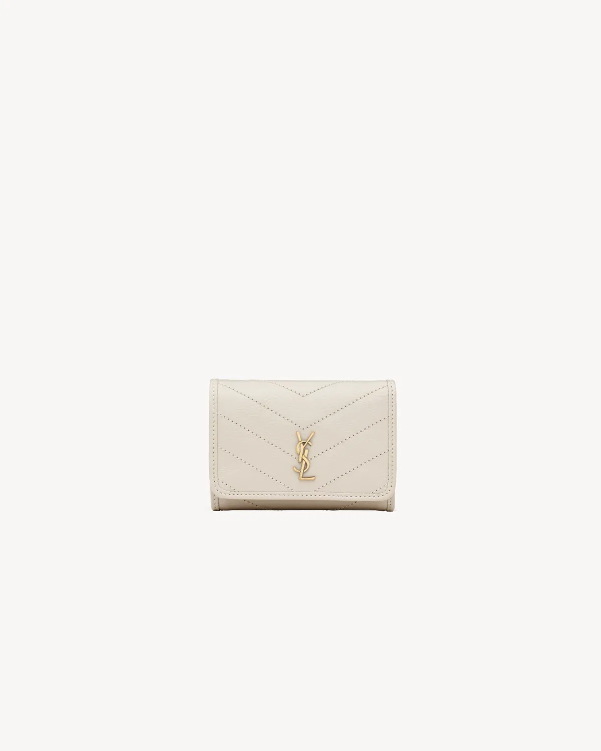 Компактный трехсложный кошелек NIKI из состаренной кожи SAINT LAURENT, бежевый