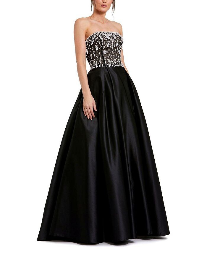 

Атласное бальное платье без бретелек Mac Duggal, украшенное бисером, коричневый