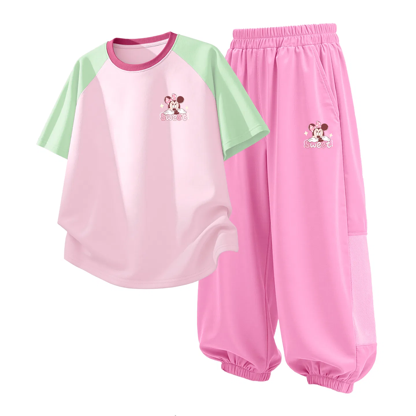 Детский спортивный костюм Casual Sportswear 2 Piece Set Disney, Deloloni K Green Pink+Deloloni K Strawberry Pink