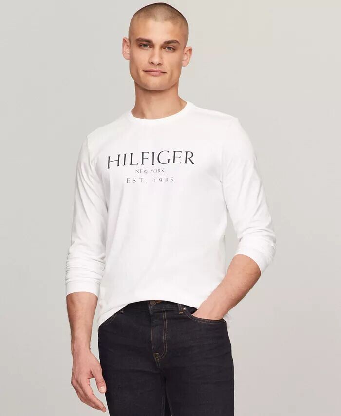 

Мужская хлопковая футболка с длинным рукавом и логотипом Tommy Hilfiger, белый