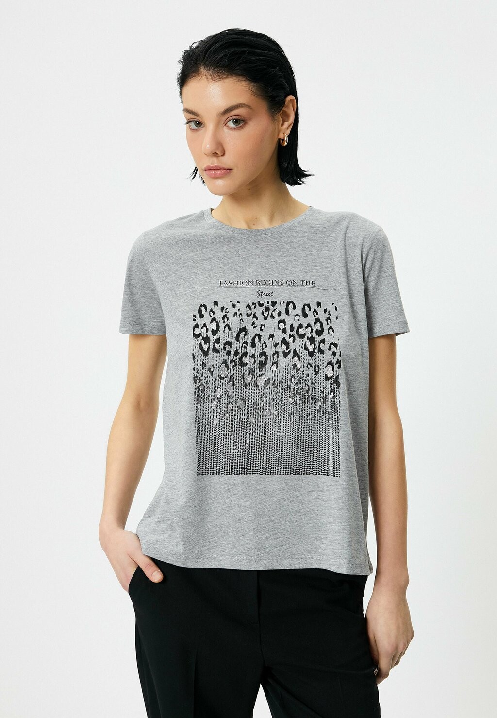 

Футболка с принтом CREW NECK Koton, серый