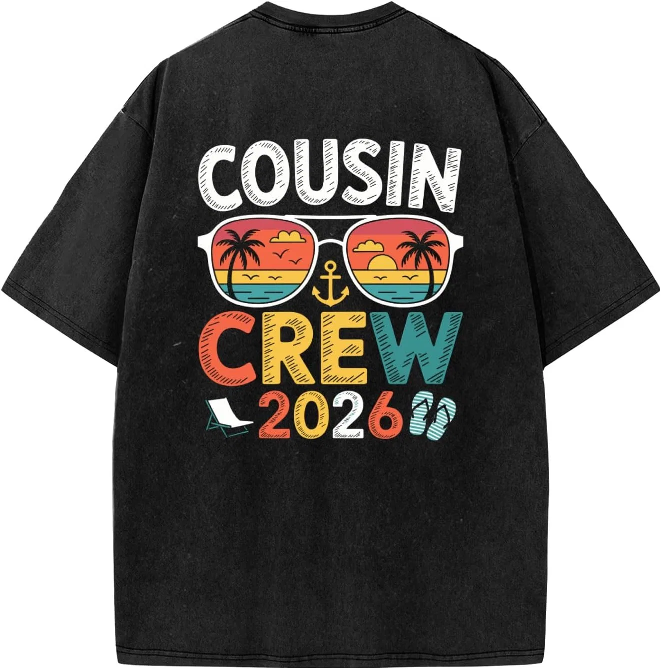 Футболка Cousin Cruise 2026 с винтажным принтом Generic, черный