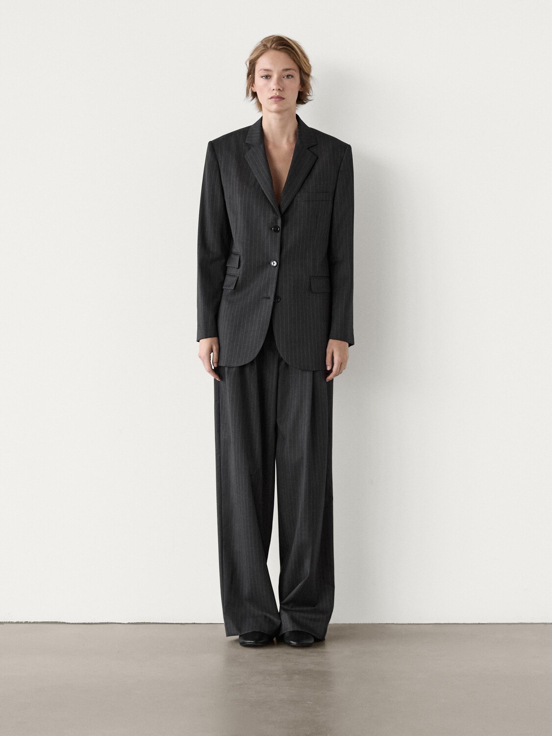 

Пиджак в полоску из смесовой шерсти Massimo Dutti, серый