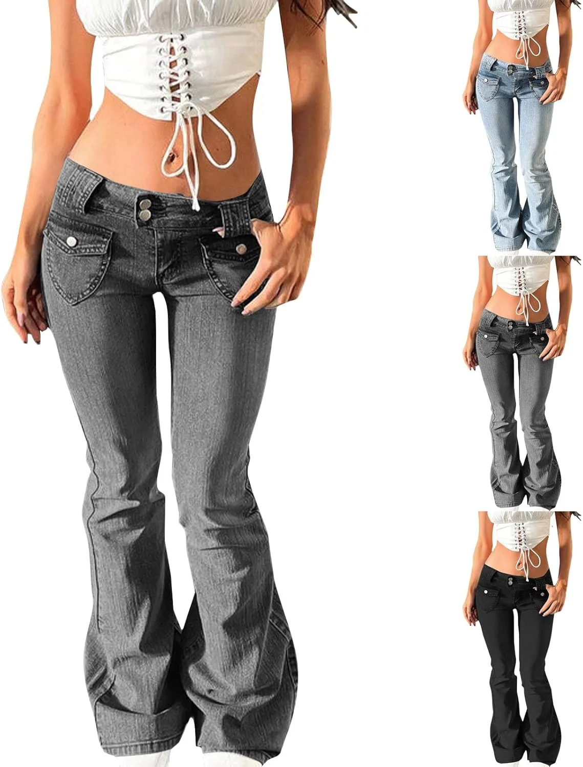 Джинсы Low Rise для женщин Y2K Vintage Boot Cut Bell Bottom, Slim Fit, с карманами