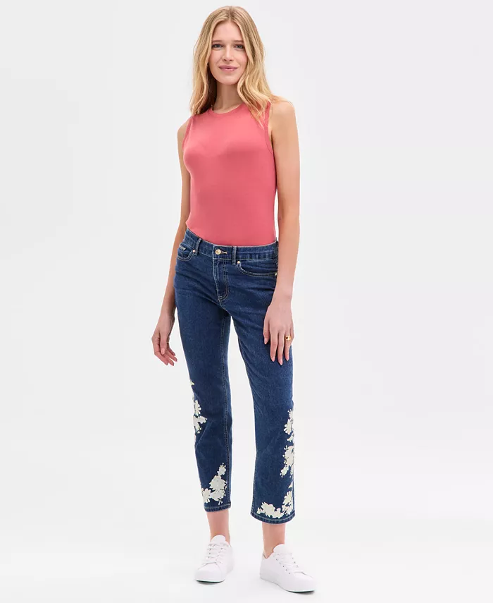 

Женские джинсы прямого кроя с цветочной отделкой Nautica Jeans, синий