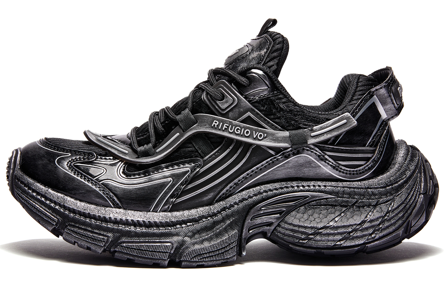 

RIFUGIO VO' Износостойкие массивные низкие кроссовки на платформе унисекс Black Warrior (потертый эффект), цвет Black Warrior (Distressed)