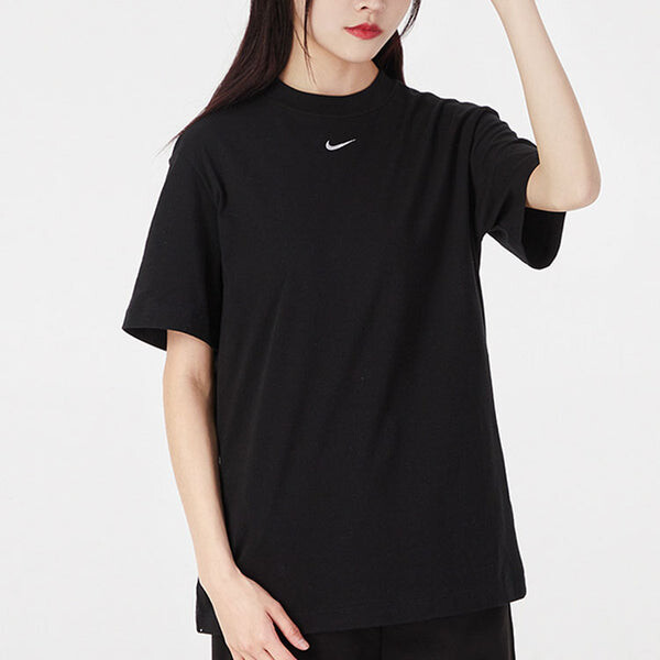 Футболка (WMNS) Nike Sportswear Essential Logo Printing Round Neck Pullover Short Sleeve Black T-Shirt, черный — фото 4