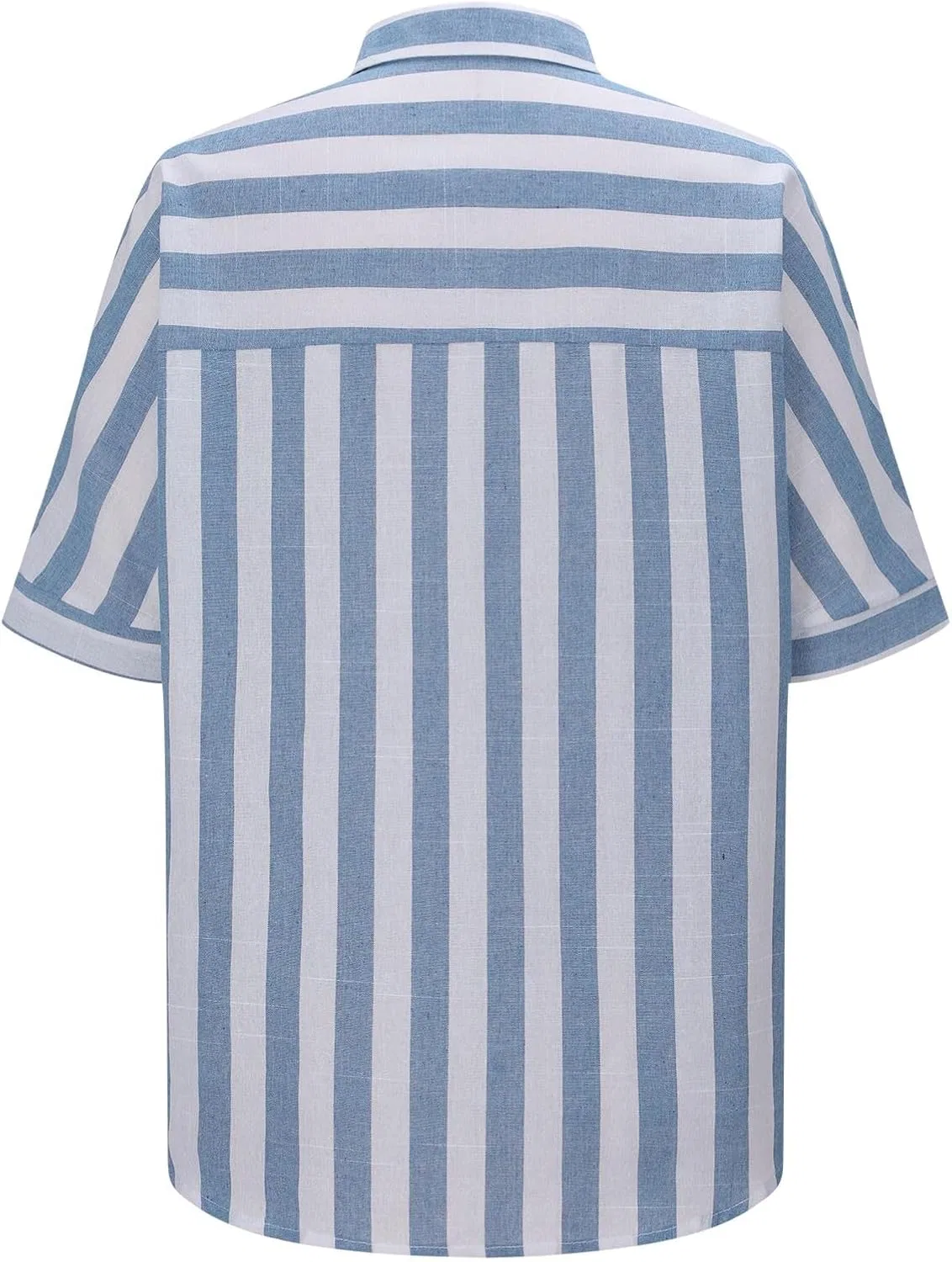 Женская блуза с V-образным вырезом, Cotton Linen, в полоску, Light Blue — фото 4