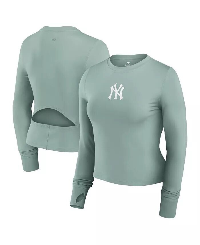 

Женский зеленый облегающий топ с длинным рукавом New York Yankees Studio Gym Fanatics