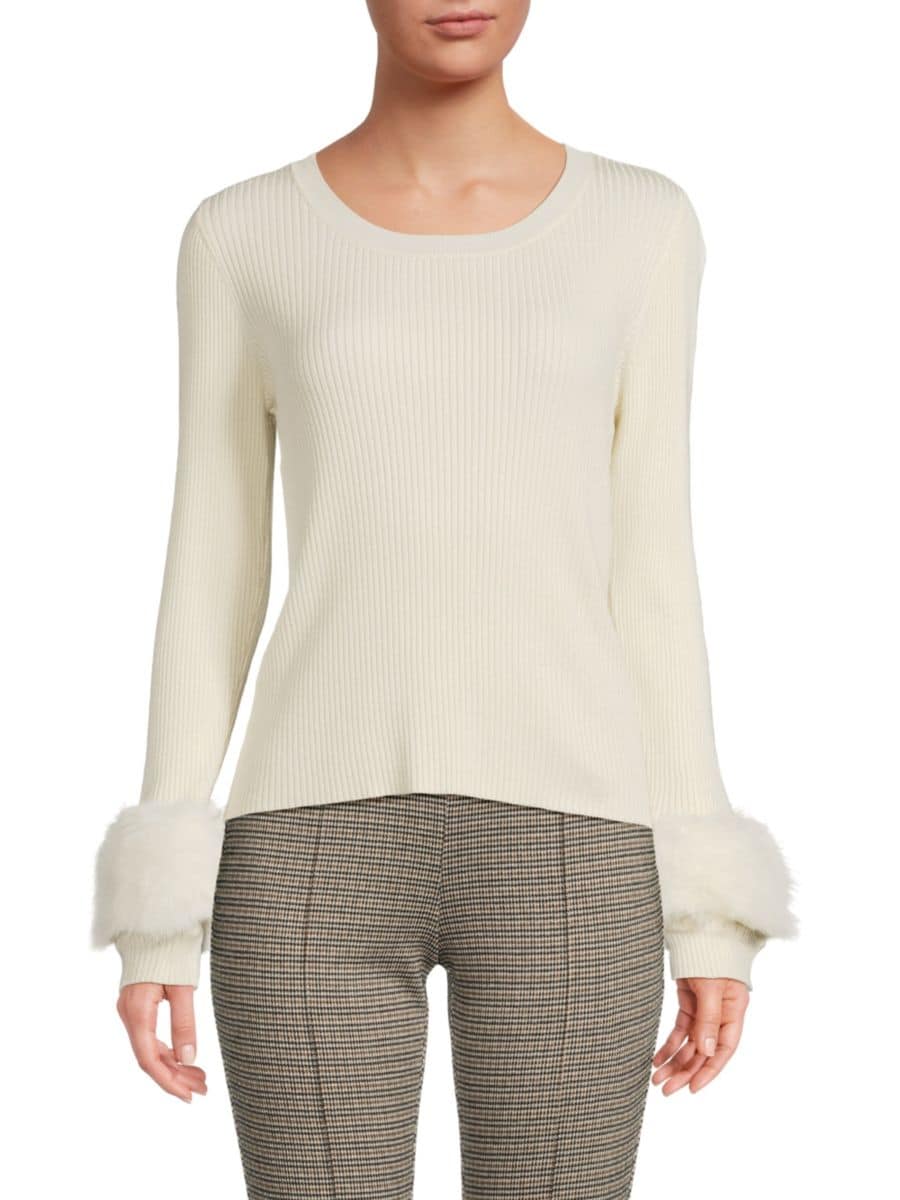 

Трикотажный топ с манжетами из искусственного меха Saks Fifth Avenue, кремовый