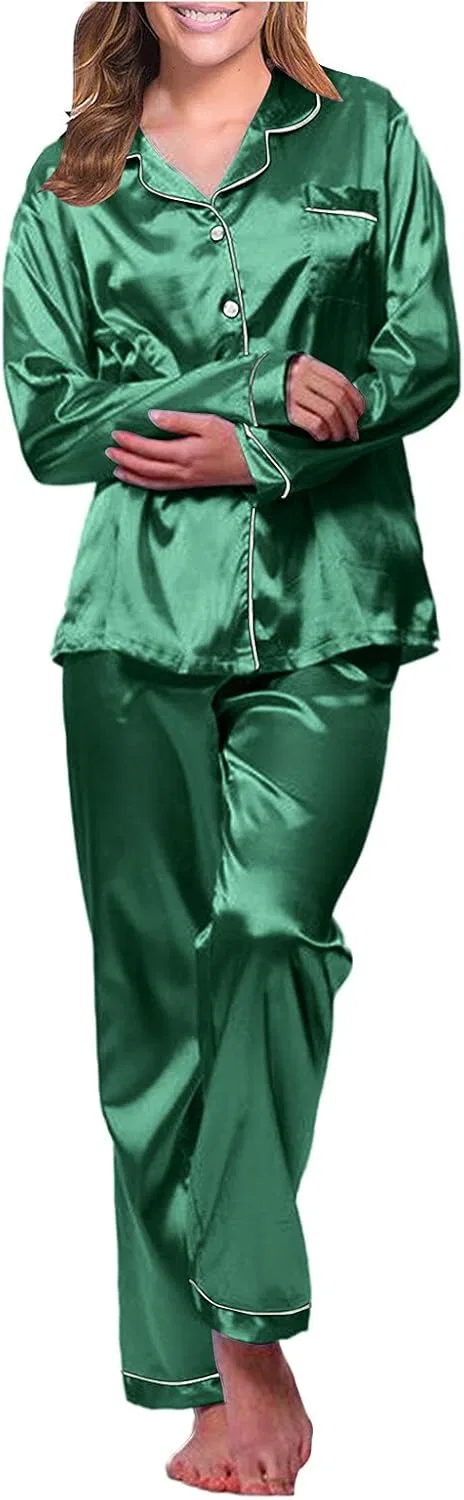 Пижамный комплект, сатин, Women, Green