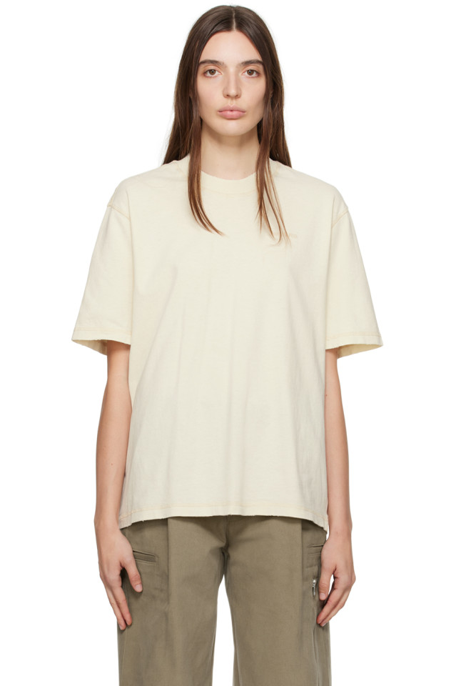 

Футболка с эффектом выцветания Ami Paris, цвет ivory