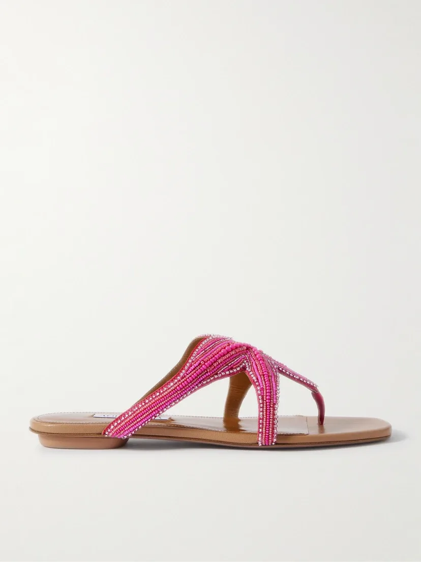 Aquazzura Кожаные сандалии Reef Star, украшенные бусинами