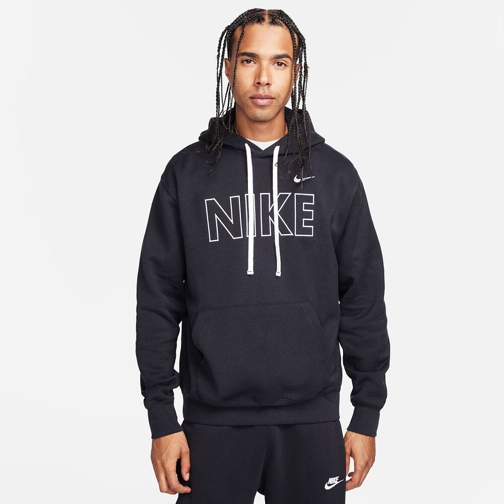 

Мужской флисовый пуловер с большим логотипом Nike Sportswear Club с капюшоном, цвет Black White