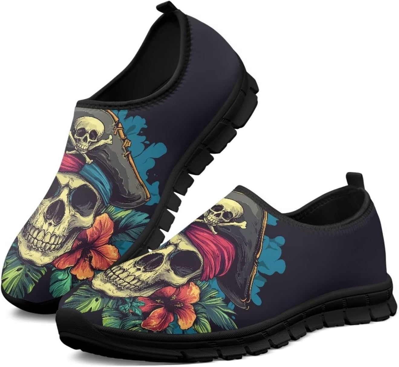 

Мужские слипоны кроссовки легкие повседневные для путешествий прогулок, плоские удобные низкие спортивные туфли для улицы и бега, размеры США 5-14 Qoiuvncy, Skeleton Pirate