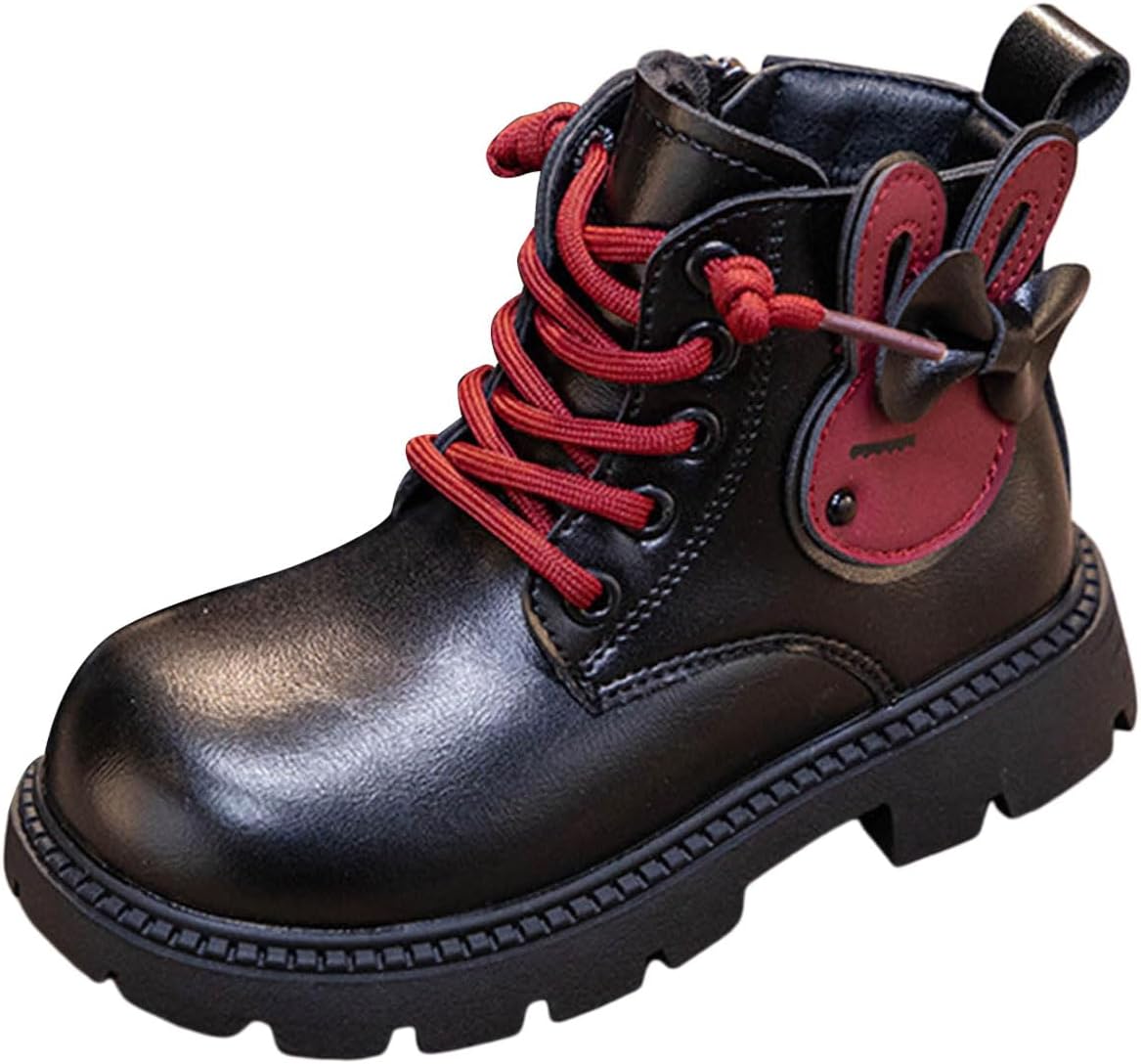 

Детские ботинки IWIHMIV для девочек с низким голенищем, из искусственной кожи, зимние теплые уличные кэжуал ботиночки для малышей с шнуровкой и противоскользящей подошвой, Black