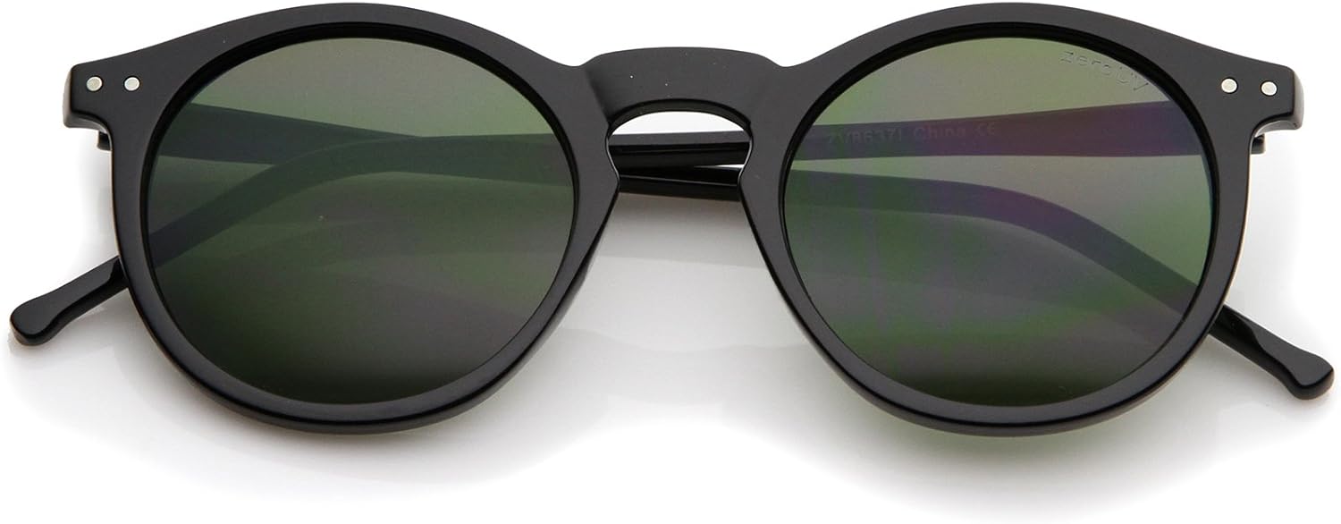 

Солнцезащитные очки zeroUV Retro Horn Rimed Keyhole Nose Bridge P3 Round 49mm в ретро-оправе с роговым рисунком и переносицей в форме замочной скважины, Shiny Black / Green