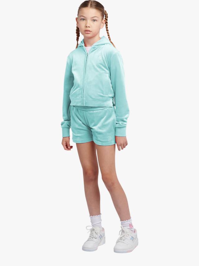 Детские шорты с поясом на манжете из велюра Juicy Couture, Angel Blue — фото 2
