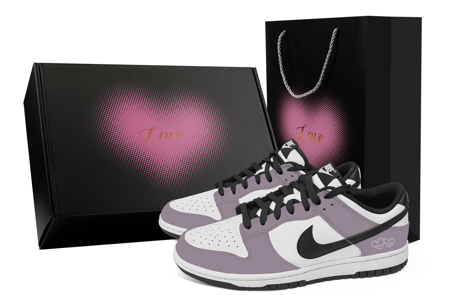 

Nike Кроссовки для скейтбординга Dunk Deeply Affectionate Heart Box, устойчивые к истиранию, низкие, унисекс, фиолетово-белые
