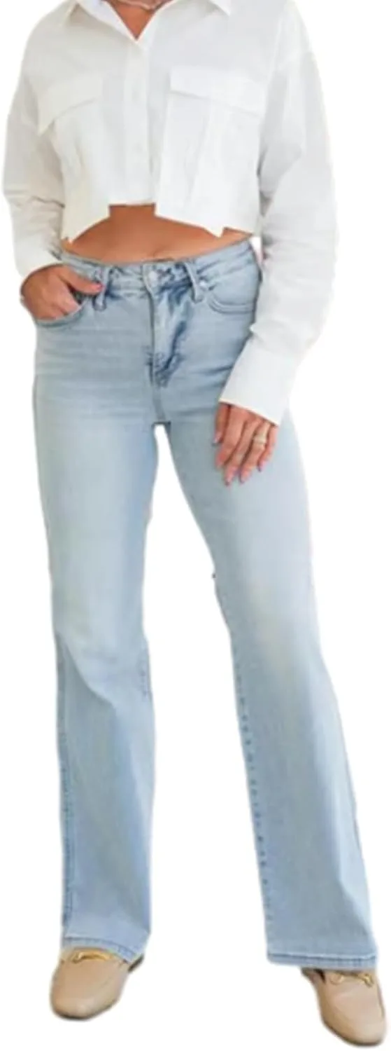 

Джинсы женские Plus Size Casual High Waisted Vintage Wash Stretchy Tummy Straight Leg