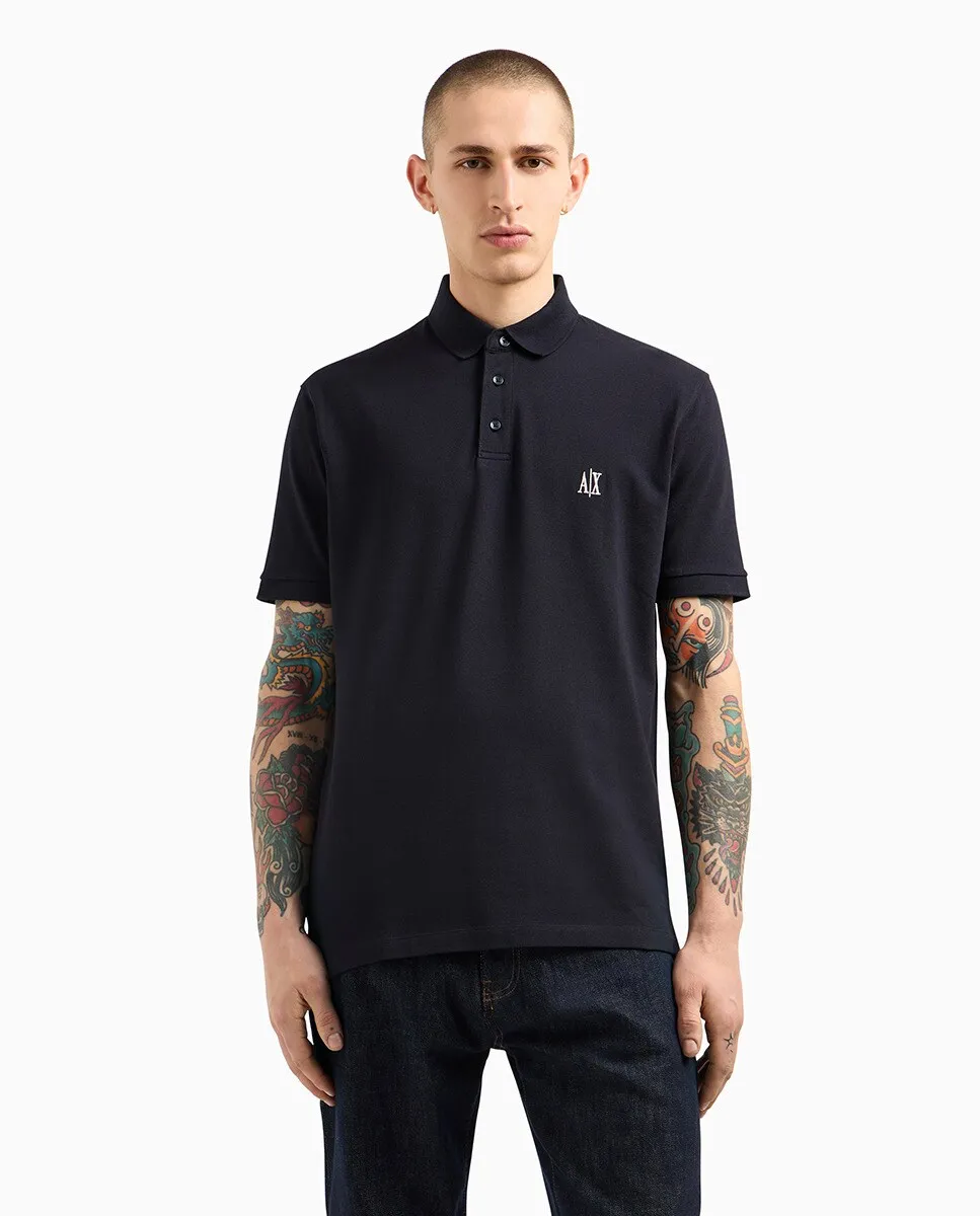

Мужская рубашка-поло с короткими рукавами из пике с капсулой ICON Armani Exchange, тёмно-синий