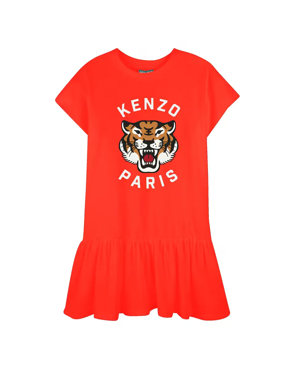 

Хлопковое платье для девочки с короткими рукавами Kenzo Kids, красный