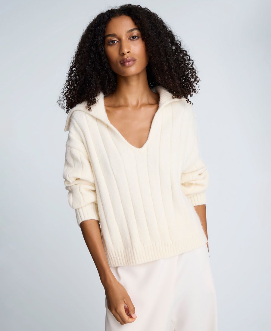 

Женский поло-свитер с V-образным вырезом и широкой ребристой отделкой Kenneth Cole, Oyster