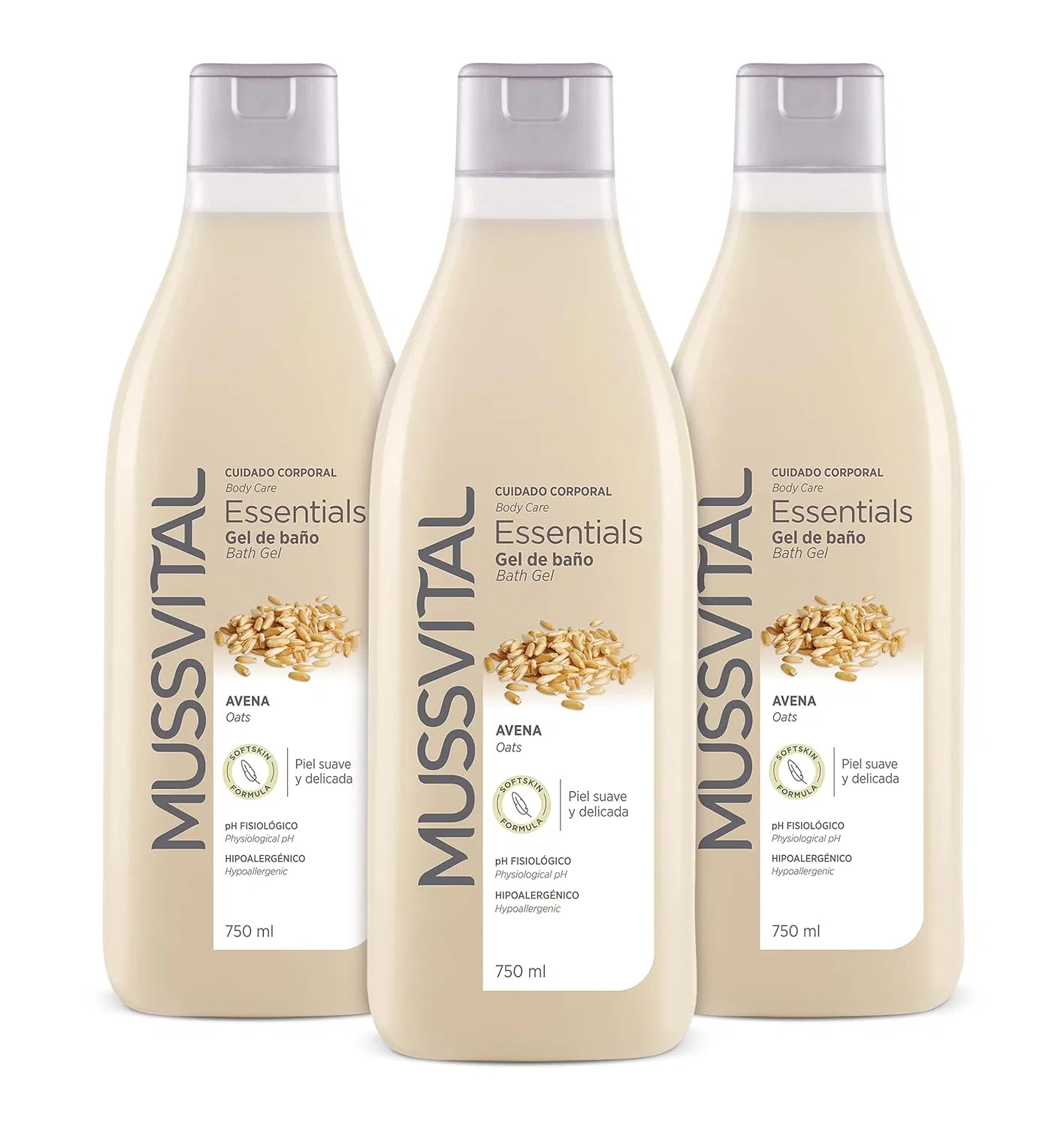 Гипоаллергенный гель для ванны Mussvital Essentials с овсом, 3 x 750 мл Mussvital