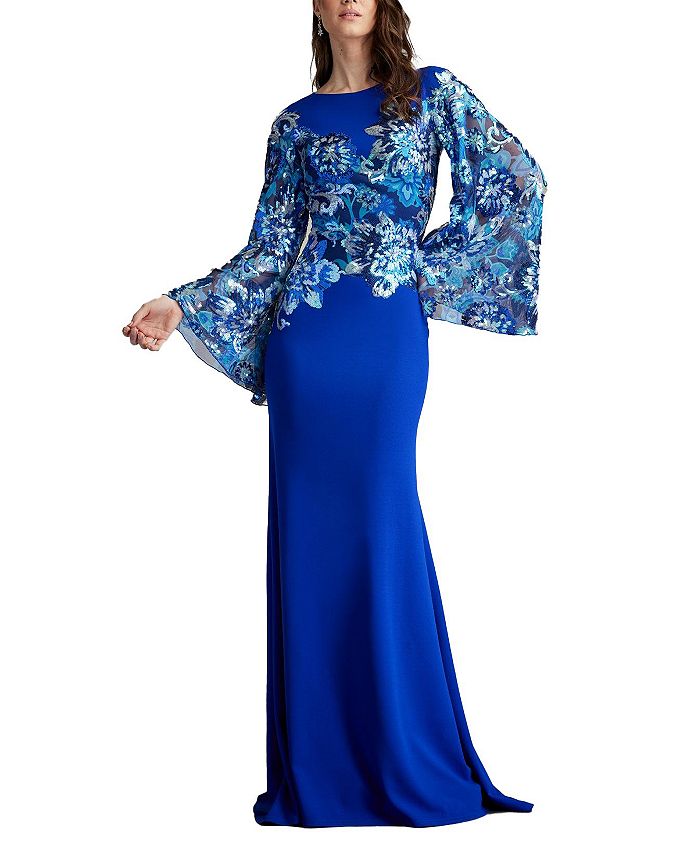 

Платье Lione с пайетками и расклешенными рукавами Tadashi Shoji, синий