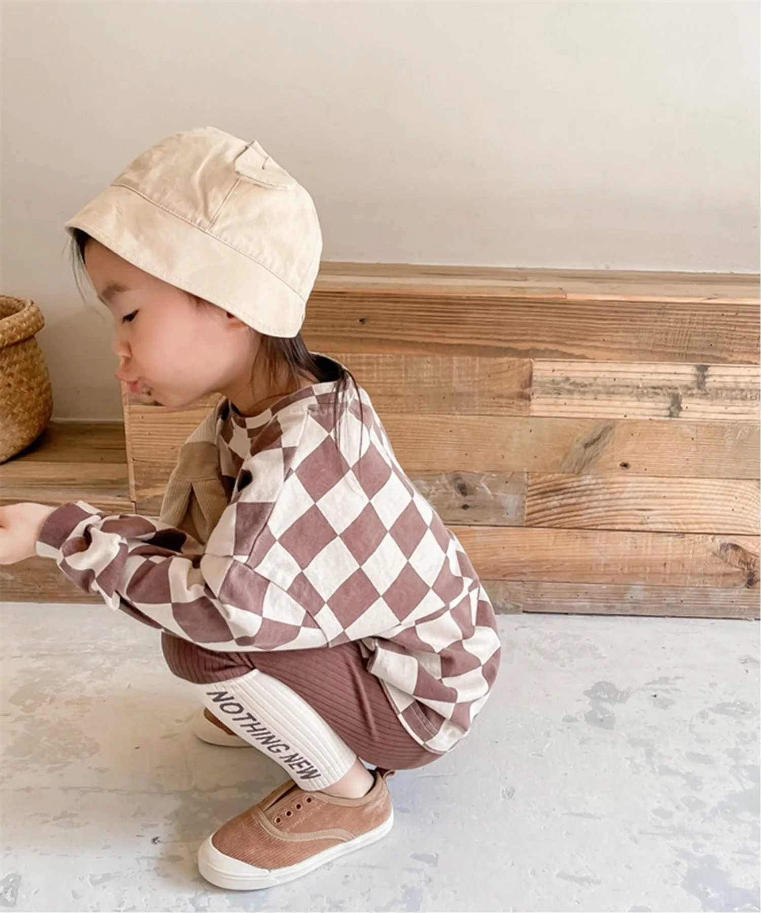 Топ в клетку с блочным принтом, сшитый по фигуре Aimoha Kids, brown — фото 4