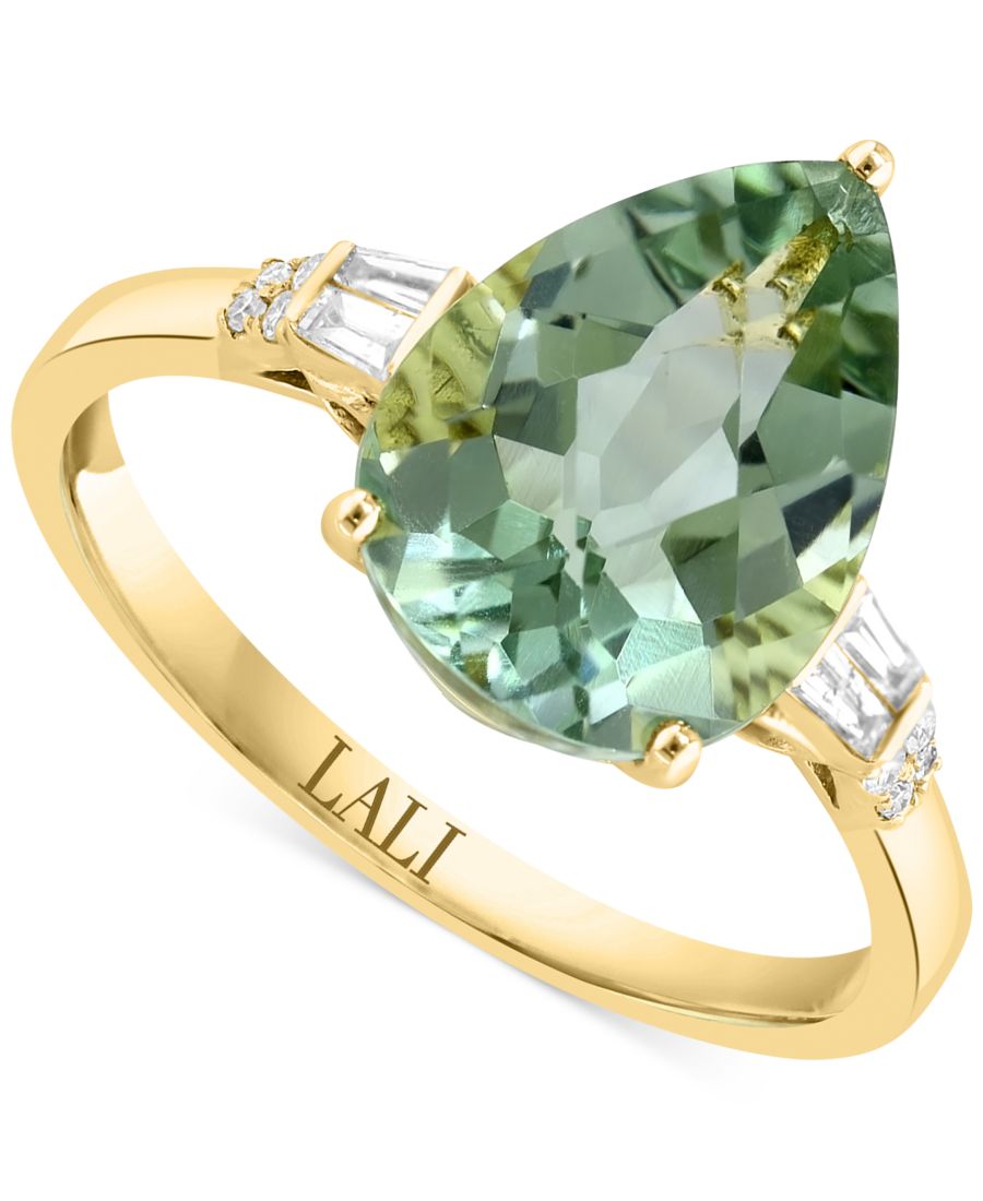 

Кольцо с зеленым аметистом (3,5 карата) и бриллиантом (1/10 карата) в оправе из 14-каратного желтого золота LALI Jewels, Green Amethyst