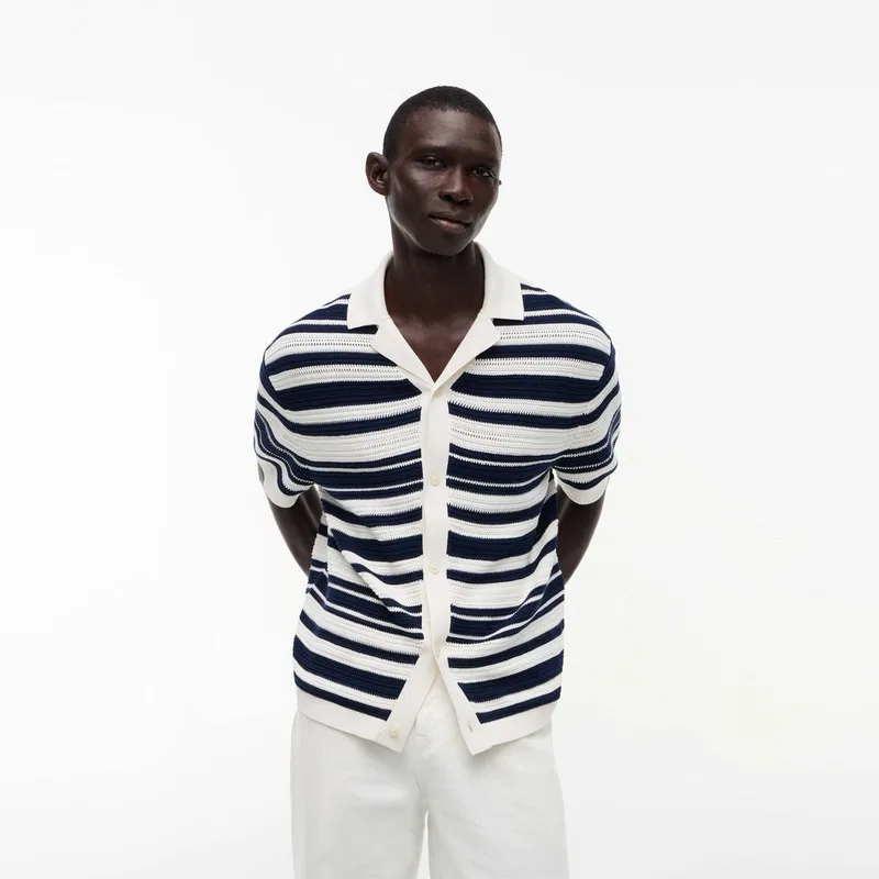 Кардиган Tommy Hilfiger с кубинским воротником, темно-синий с белыми полосками — фото 4