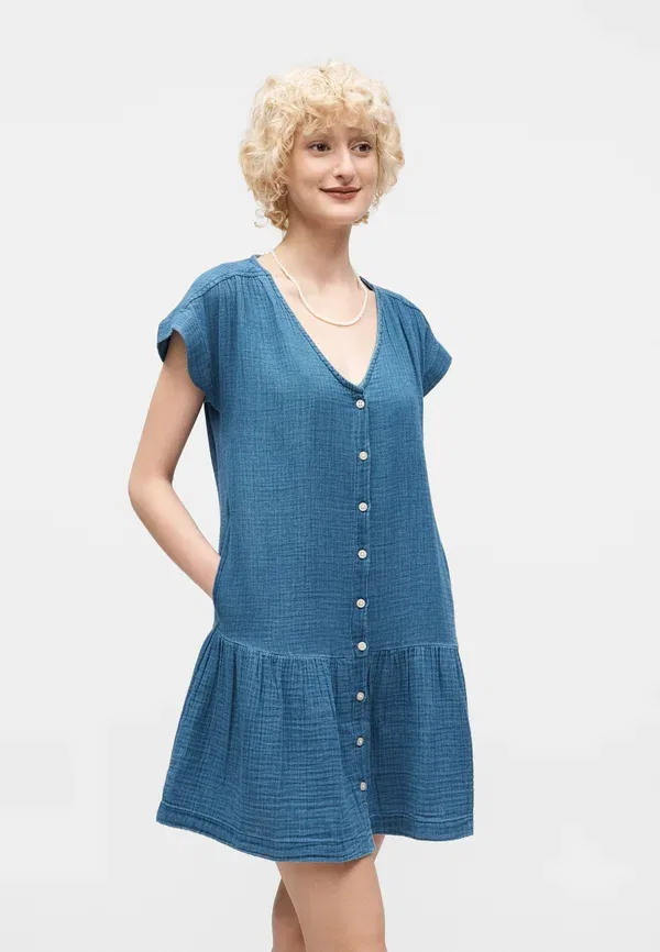 Платье-рубашка из марли с V-образным вырезом Gap, blue denim, голубой деним — фото 4