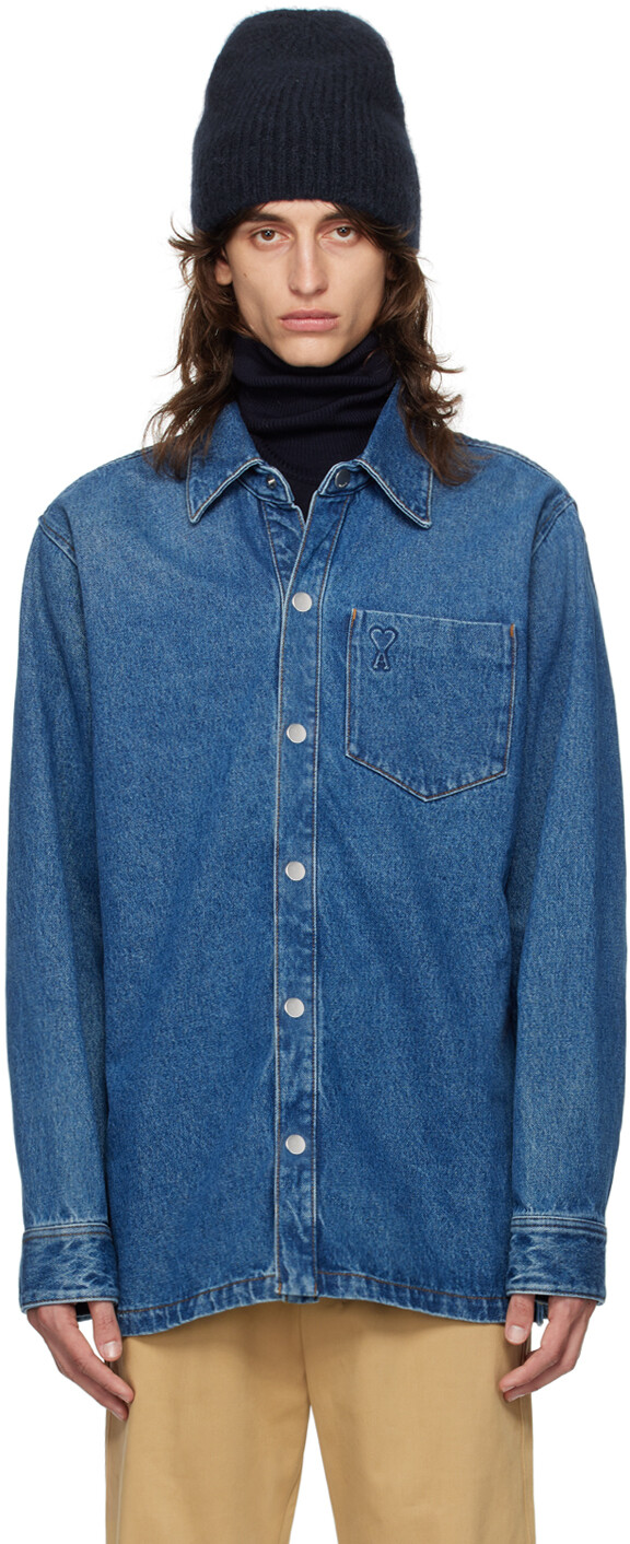 

Синяя джинсовая рубашка Ami De Cœur AMI Paris, Used blue