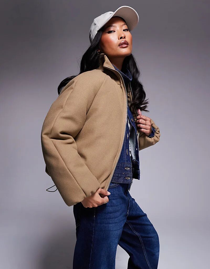 

Пуховик ASOS DESIGN Petite с трикотажным воротником, цвет «грибной»