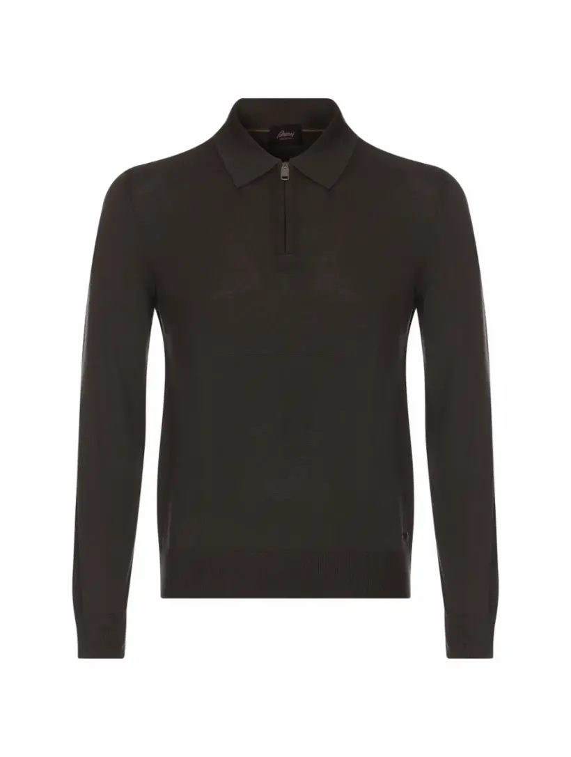 

Шерстяное поло на молнии Brioni, зелёный