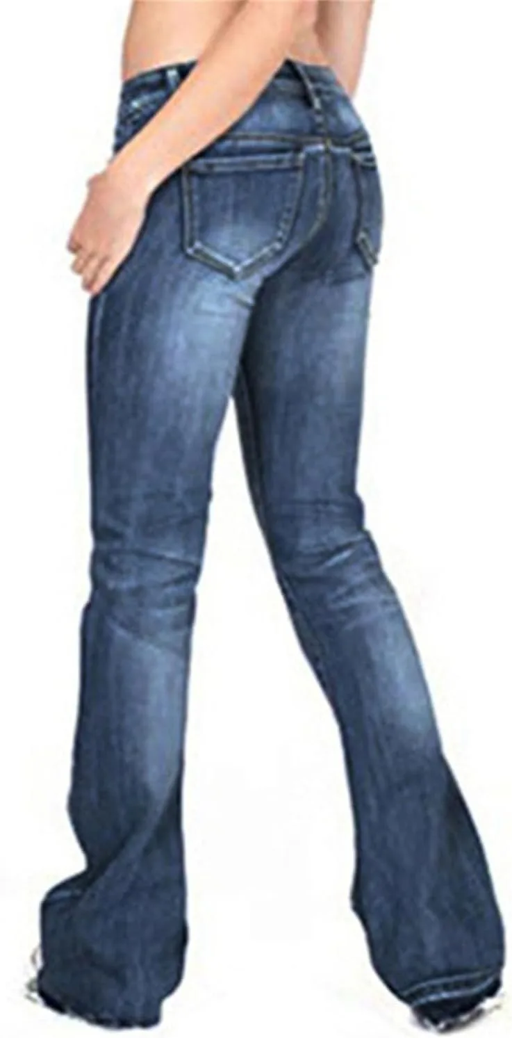 Andongnywell женские джинсы bell bottom stretch mid rise flare 90s bootcut wide leg plus size — фото 3