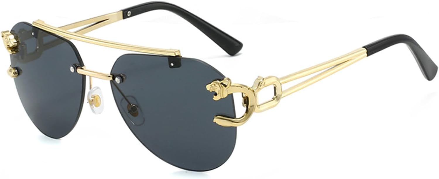 

Классические солнцезащитные очки-авиаторы для женщин и мужчин, безрамочный дизайн с изображением головы леопарда, поляризованные линзы с защитой от УФ-излучения NiaWa, Grey Lens